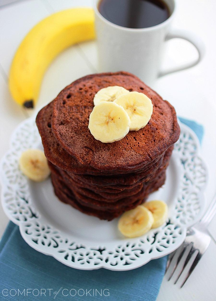 Fluffy Chocolate Banana Pancakes – The Comfort of Cooking