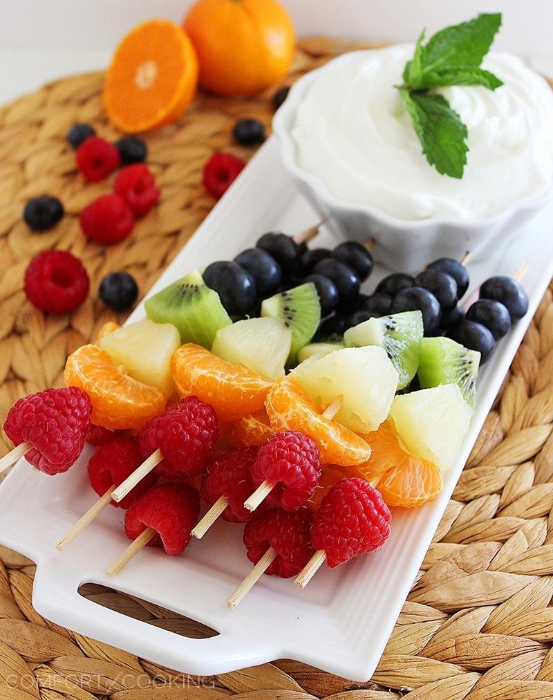Rainbow fruit salad and honeyed yoghurt