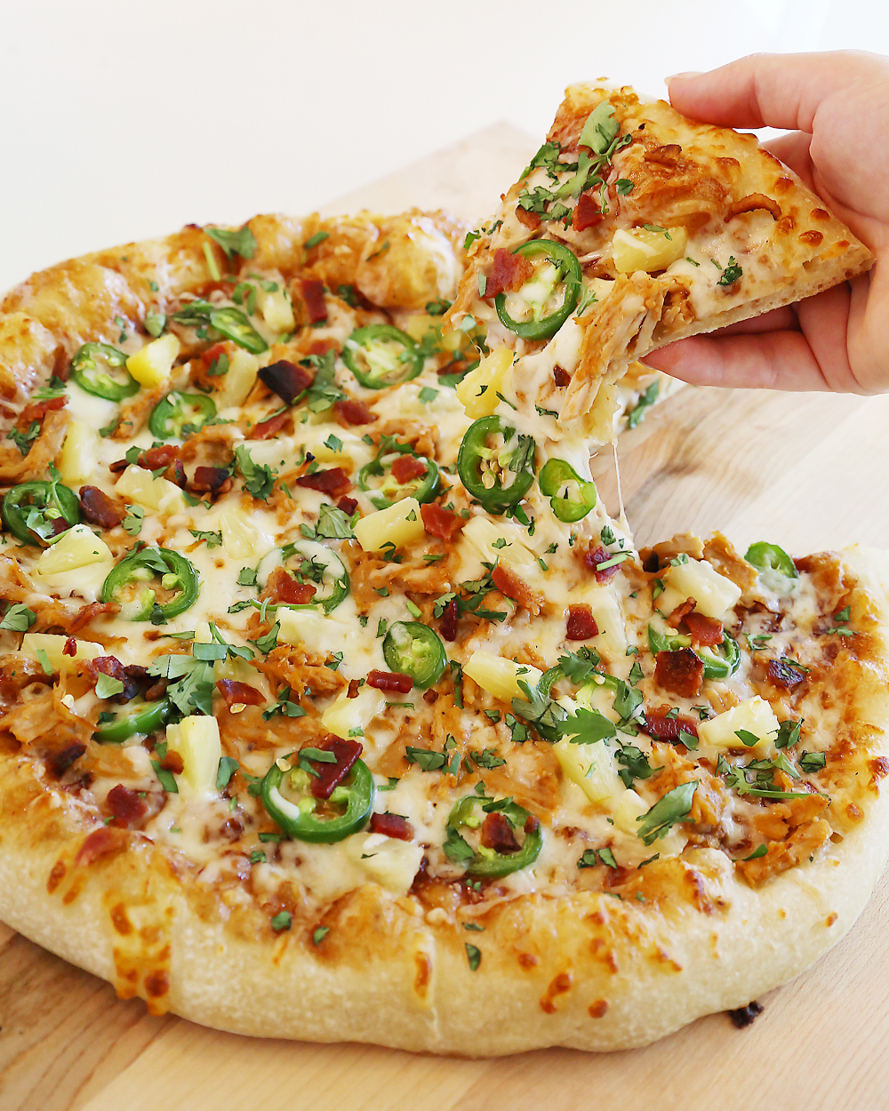 Comfort Jalapeño Pulled – of Cilantro Pork Pizza with Cooking Bacon and Pineapple The