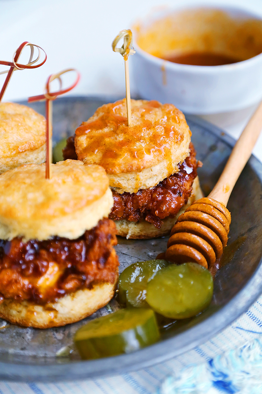 Fried Chicken Biscuits with Hot Honey Butter - Cooking with Cocktail Rings
