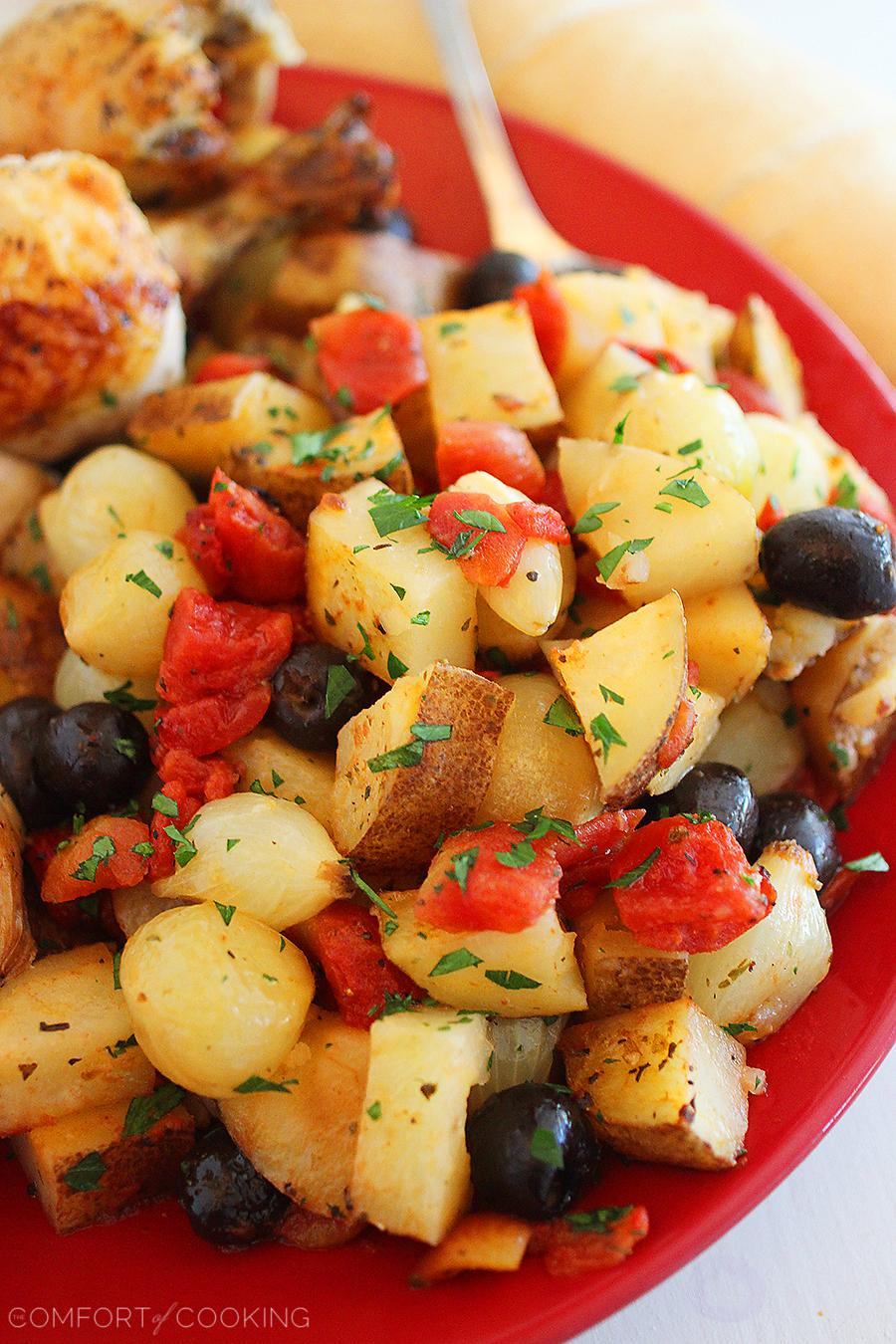 Pesto Roasted Chicken with Potatoes, Olives and Onions – The Comfort of ...