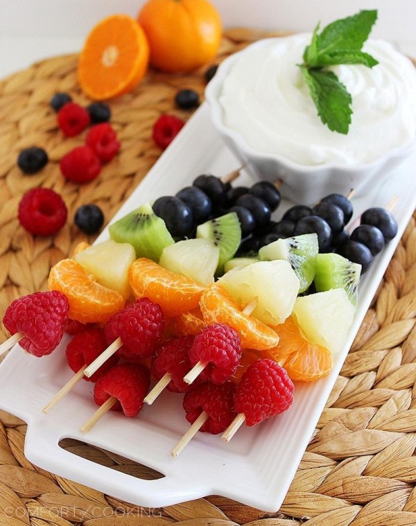 Rainbow Fruit Skewers with Vanilla-Honey Yogurt Dip – The Comfort of ...