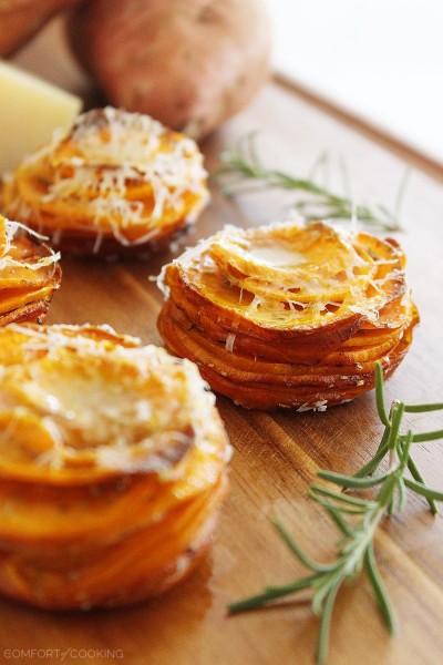 Crispy Parmesan-Rosemary Sweet Potato Stacks – The Comfort of Cooking