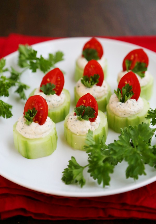 Cucumber Tomato Bites with Creamy Parmesan Herb Spread – The Comfort of ...