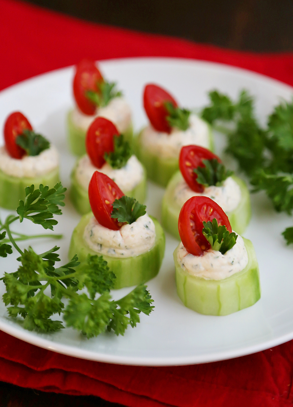 Cucumber Tomato Bites with Creamy Parmesan Herb Spread – The Comfort of ...