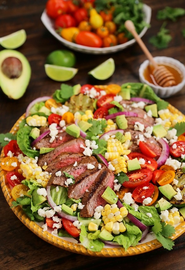 Mexican Grilled Steak Salad with Honey Lime Dressing – The Comfort of ...