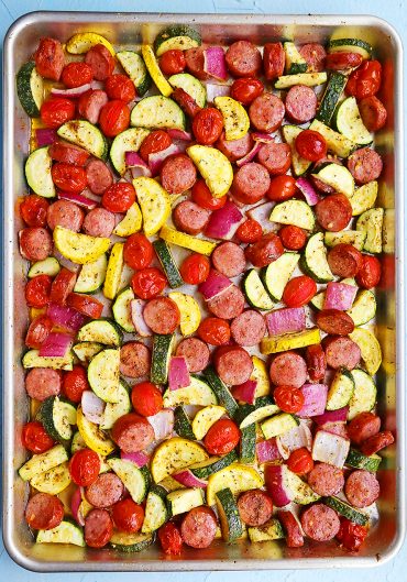 Sausage, Zucchini + Tomato Sheet Pan Dinner – The Comfort of Cooking